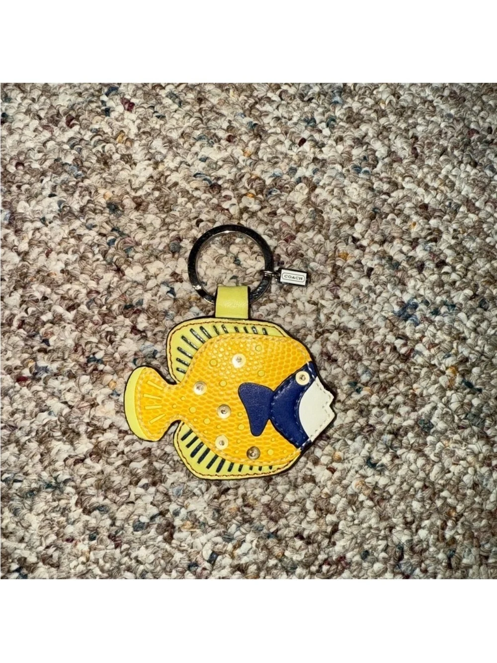 vintage Y2K-era Coach Yellow Leather Tropical Fish Key Fob / Bag Charm!